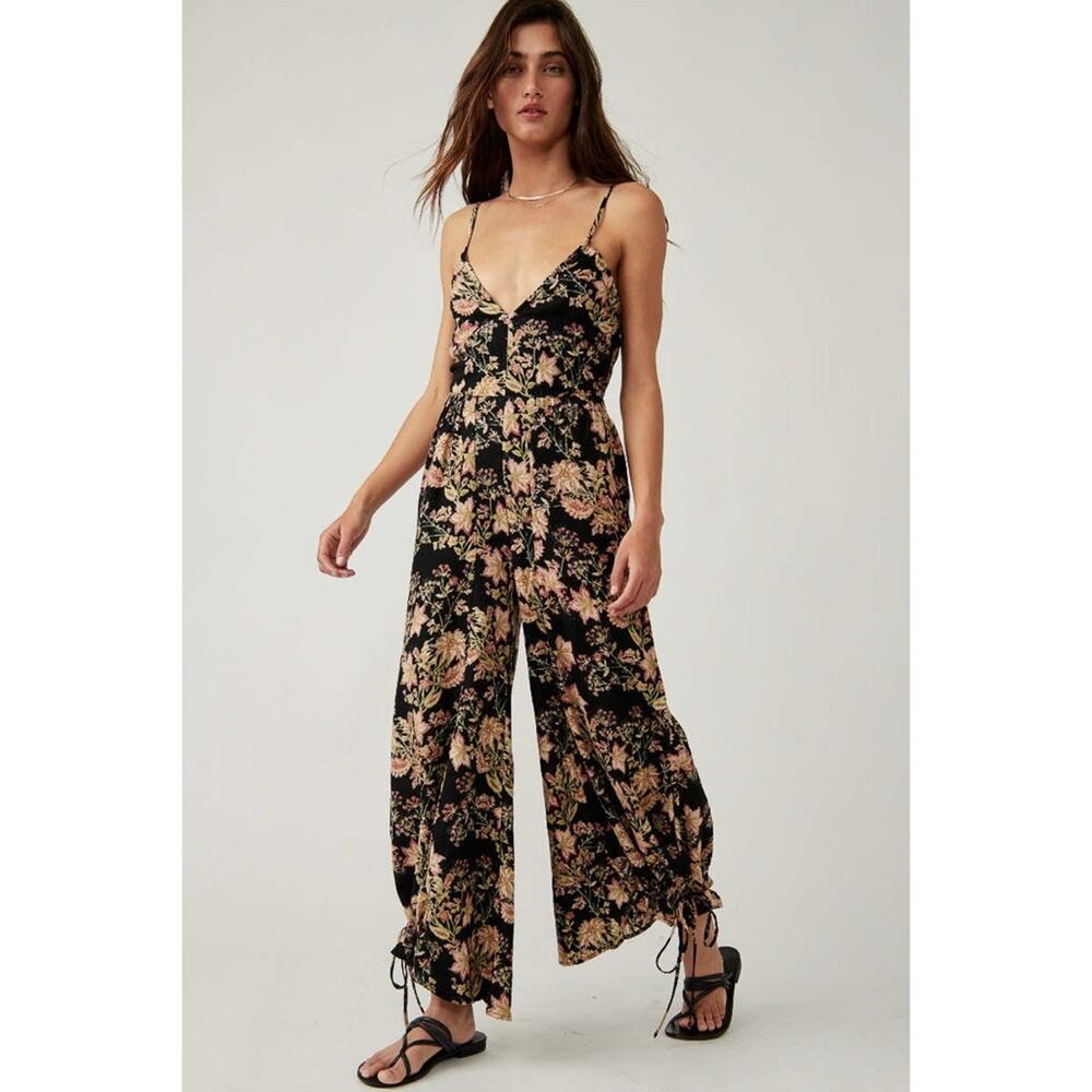 Free People Stand Out Printed Jumpsuit in Black Combo Boho Cottagecore X-Small